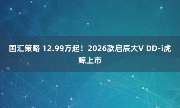 国汇策略 12.99万起！2026款启辰大V DD-i虎鲸上市